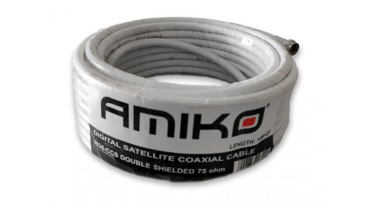Amiko RG6W10DS koaxiálny kabel, 10 m + 2x F-konektor, biela